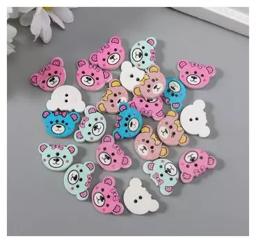 Набор пуговиц декоративных дерево "Медвежатки" (Набор 25 шт) 1х1,5 см