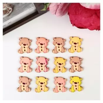 Набор пуговиц декоративных дерево "Милый медвежонок" набор 12 шт 2,7х2,2 см