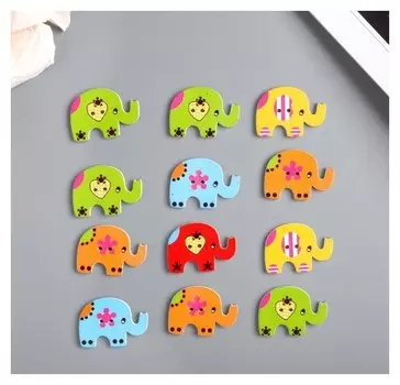 Набор пуговиц декоративных дерево "Слоники" (набор 12 шт) 3х2,6 см