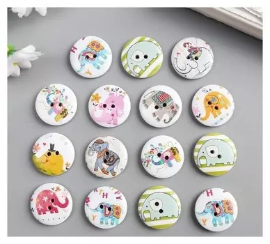 Набор пуговиц декоративных дерево "Слоны" набор 15 шт 2,5х2,5 см