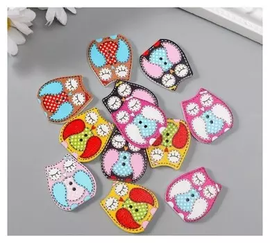 Набор пуговиц декоративных дерево "Спящая сова" (Набор 12 шт) 2,3х2,5 см