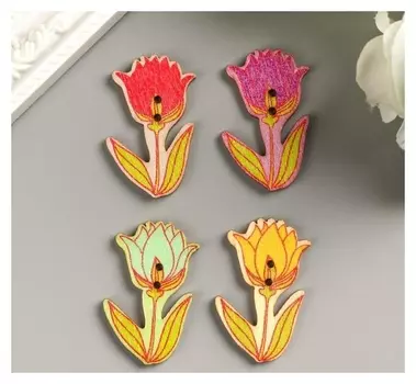 Набор пуговиц декоративных дерево "Тюльпаны" (набор 10 шт) 4х2,3 см