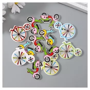 Набор пуговиц декоративных дерево "Велосипеды и мопеды" (Набор 12 шт) 2х3 см