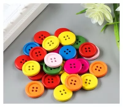 Набор пуговиц декоративных дерево "Яркие круглые" (Набор 30 шт) 1,8х1,8 см