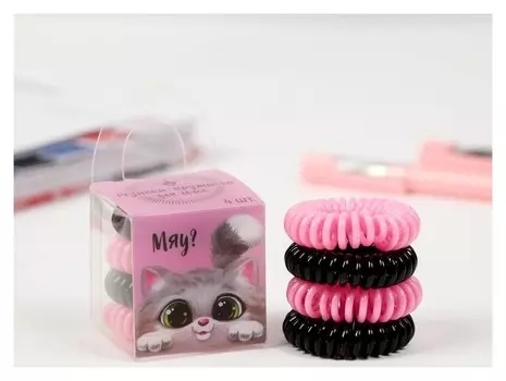 Набор резинки-пружинки для волос «Котик», 4 шт, D=3,5 см
