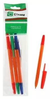 Набор ручек шариковых 3 цвета «Стамм», «оптима» Orange, узел 1.0 мм, чернила: синие, красные, зелёные, европодвес