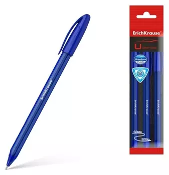 Набор ручек шариковых Erichkrause U-108 Original Stick, 3 штуки, игольчатый узел 1.0 мм, цвет чернил синий, супермягкое письмо, корпус тонированный синий