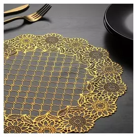 Набор салфеток ажурных доляна «Цветник», 30×30 см, 4 шт, пвх, цвет золото