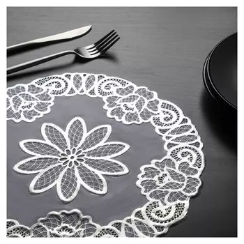Набор салфеток ажурных доляна «Цветы», 30×30 см, 4 шт, пвх, цвет серебро