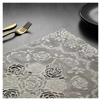 Набор салфеток ажурных доляна «Листья», 4 шт, 46×30 см, пвх, цвет бежевый