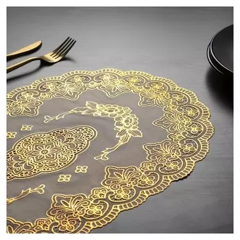 Набор салфеток ажурных доляна «Омелла», 46×30 см, 4 шт, пвх, цвет золото