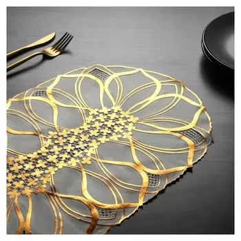 Набор салфеток ажурных доляна «Веер», 46×30 см, 4 шт, пвх, цвет золото