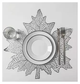 Набор салфеток кухонных доляна «Кленовый лист», 4 шт, D=38 см, цвет серебро