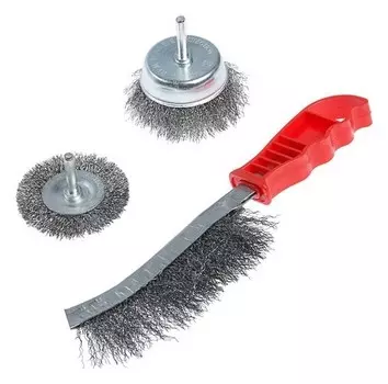 Набор щеток металлических для дрели Tundra, плоская 65 мм, чашка 50 мм + щетка однорядная