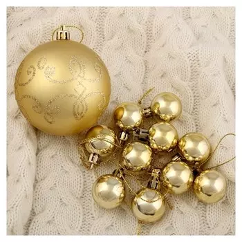 Набор шаров пластик 11 шт "Глория - вензель" золото