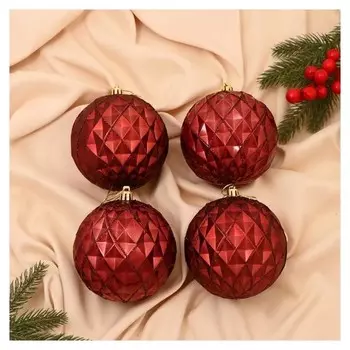 Набор шаров пластик D-10 см, 4 шт "Грейна" красный