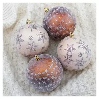 Набор шаров пластик D-10 см, 4 шт "Морозное утро" коричневый