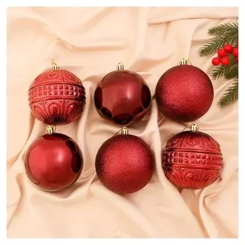 Набор шаров пластик D-10 см, 6 шт "Грация" красный