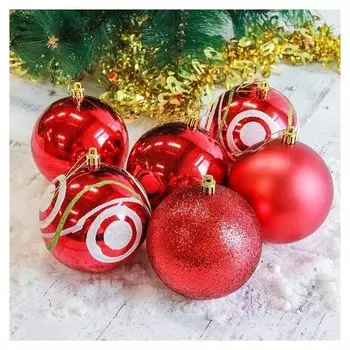 Набор шаров пластик D-10 см, 6 шт "Круги" красный