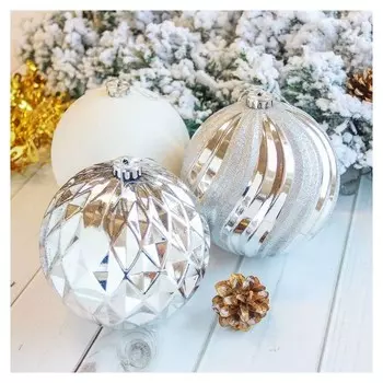 Набор шаров пластик D-15 см, 3 шт "Гиганты" серебро