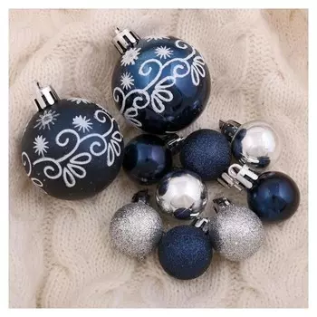 Набор шаров пластик D-2,5 см, D-5 см, 28 шт "Снежная ночка" серебристо-синий