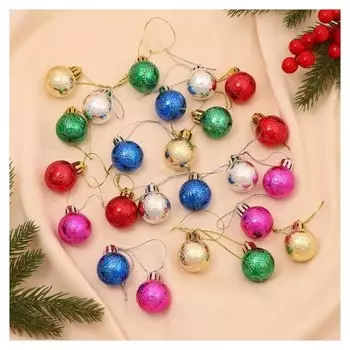 Набор шаров пластик D-3 см, 24 шт "Мелодия зимы узоры"