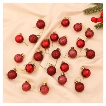 Набор шаров пластик D-3 см, 24 шт "Наоми" красный