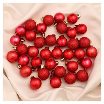 Набор шаров пластик D-3 см, 36 шт "Туманный блеск" красный