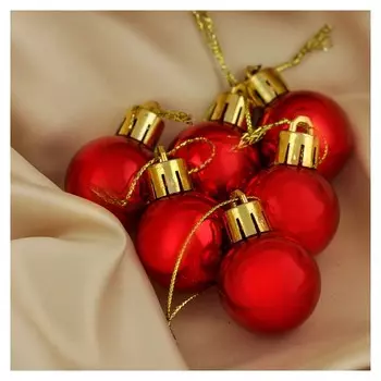 Набор шаров пластик D-3 см, 6 шт "Глянец" красный