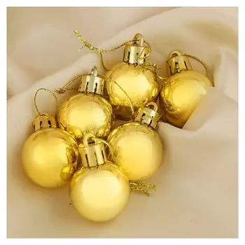 Набор шаров пластик D-3 см, 6 шт "Глянец" золото