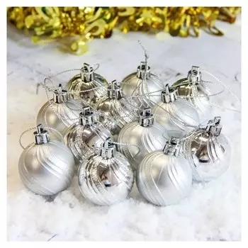 Набор шаров пластик D-4 см, 12 шт "Волна" серебро