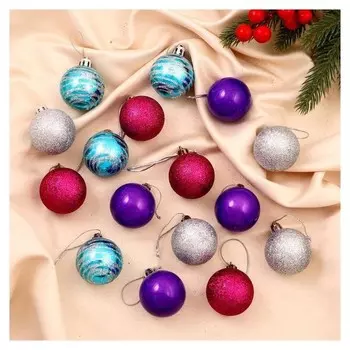 Набор шаров пластик D-4 см, 16 шт "Космо полосы"