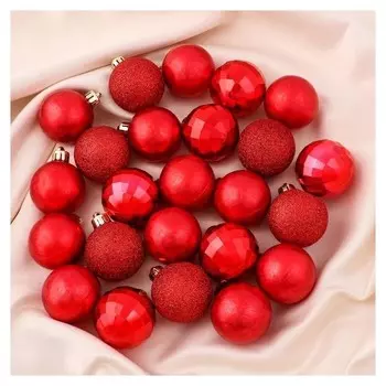 Набор шаров пластик D-4 см, 24 шт "Диско" красный