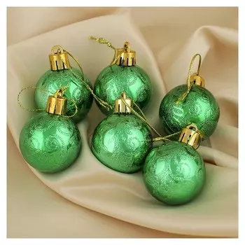 Набор шаров пластик D-4 см, 6 шт "Морозные узоры" зелёный