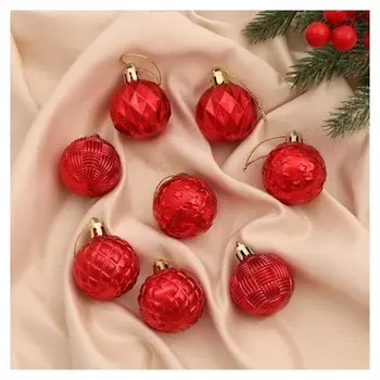 Набор шаров пластик D-4 см, 8 шт "Грани звёзды" красный