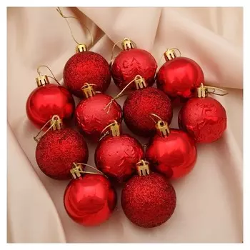 Набор шаров пластик D-5 см, 12 шт "Зимняя ночь" красный