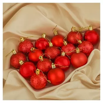 Набор шаров пластик D-5 см, 16 шт "Звёздная ночь" красный