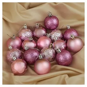 Набор шаров пластик D-5 см, 16 шт "Звёздная ночь" розовый