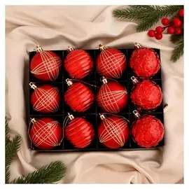 Набор шаров пластик D-6 см, 12 шт "Галактика" красный