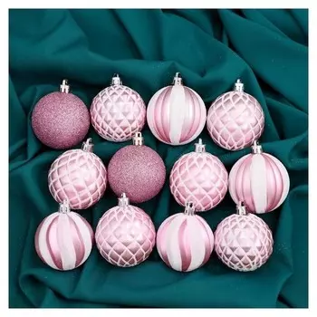 Набор шаров пластик D-6 см, 12 шт "Зефир" розовый