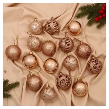 Набор шаров пластик D-6 см, 16 шт "Торжество" золото