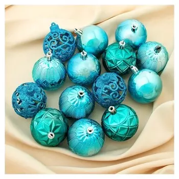 Набор шаров пластик D-6 см, 16 шт "Винтаж" голубой