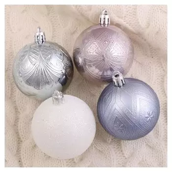 Набор шаров пластик D-6 см, 16 шт "Загадка" серебристо-белый