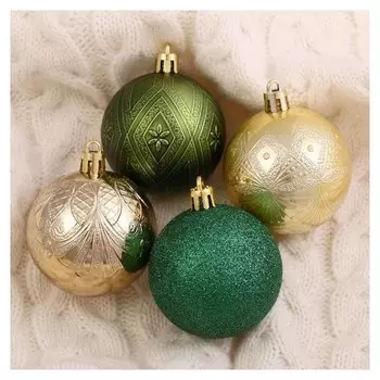 Набор шаров пластик D-6 см, 16 шт "Загадка" зелёно-золотой