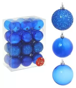 Набор шаров пластик D-6 см, 24 шт "Далия" синий