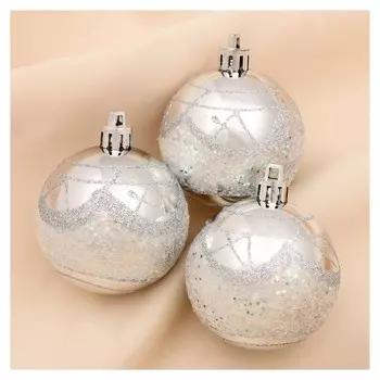 Набор шаров пластик D-6 см, 3 шт "Верона" серебро