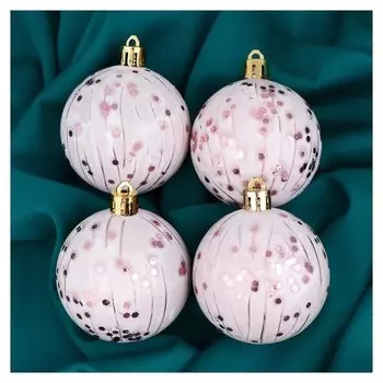 Набор шаров пластик D-6 см, 4 шт "Донна" белый