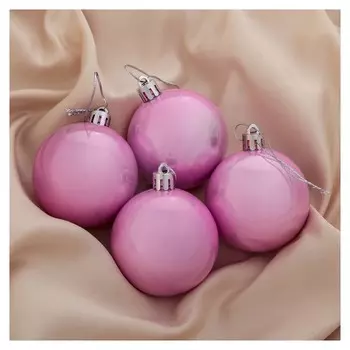 Набор шаров пластик D-6 см, 4 шт "Глянец" розовый