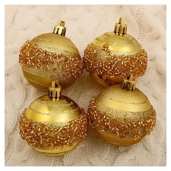 Набор шаров пластик D-6 см, 4 шт "Риччи" золото