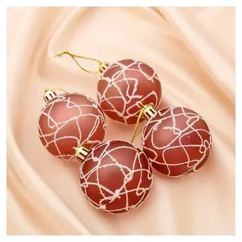 Набор шаров пластик D-6 см, 4 шт "Сказка" бордовый